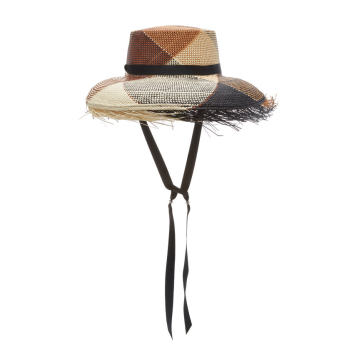 Lamp Shade Plaid Hat with Frayed Brim