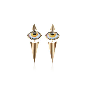 14K Yellow-Gold and Diamond Eye Earrings