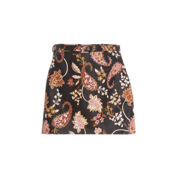 Ondine Paisley Print Leather Skirt