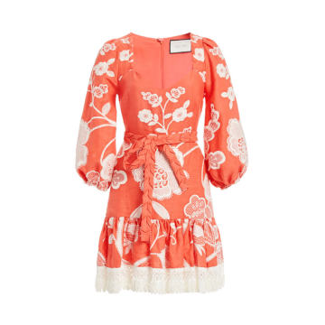Claribel Puffed-Sleeve Linen Dress
