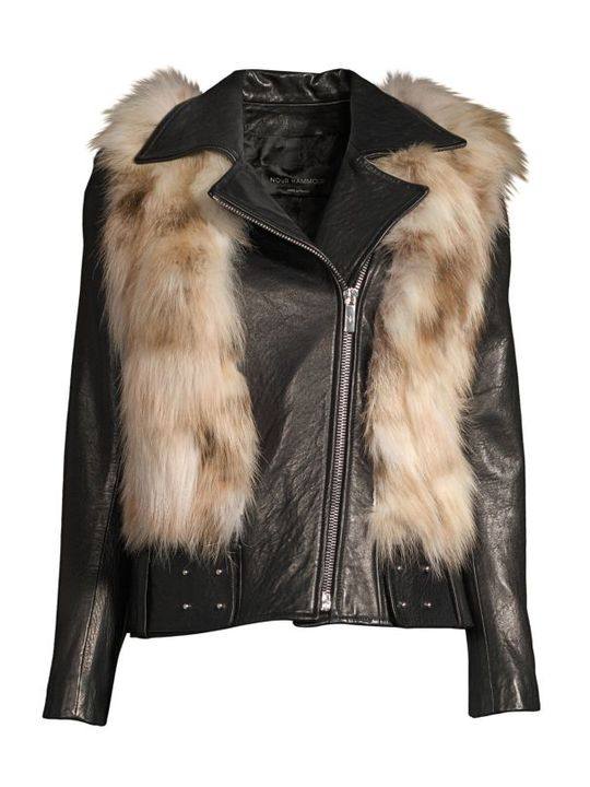 Rochelle Fox Fur &amp; Leather Moto Jacket展示图