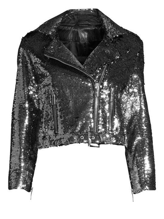 Sparkles Leather Moto Jacket展示图