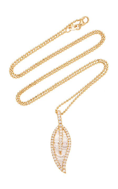 Leaf Large 18K Gold Diamond Necklace展示图