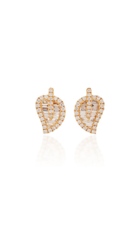 Leaf 18K Gold Diamond Earrings展示图