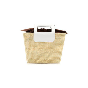 Leather-Trimmed Straw Tote