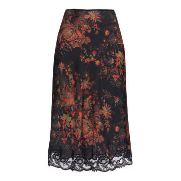 Lace-Detailed Satin Skirt