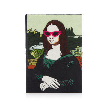 Mona Lisa Embroidered Canvas Clutch