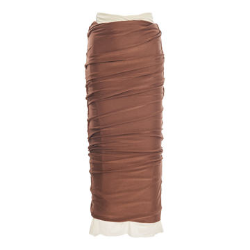 Esra Layered Draped Stretch-Jersey Midi Skirt