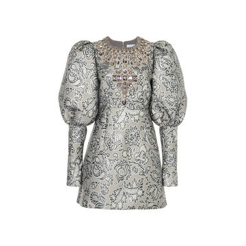 Crystal-Embellished Brocade Mini Dress