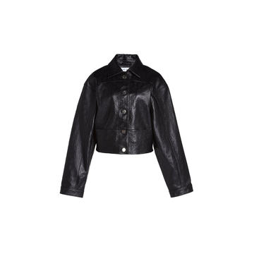 Perla Oversized Cropped Logo-Embossed Leather Jacket