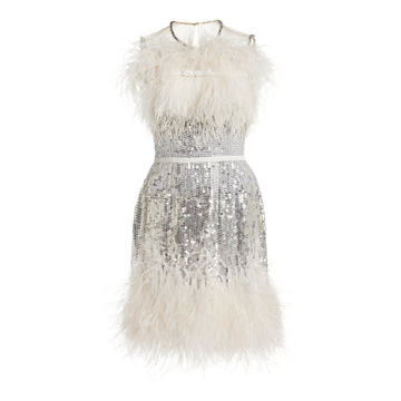 Feather-Embellished Sequined Dress