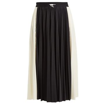 High-rise paneled pleated jersey midi skirt