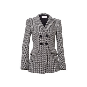 Checked Comfort Double-Breasted Cady Blazer