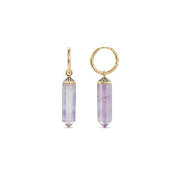 18K Yellow Gold Amethyst Crystal Earrings