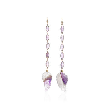 14K Yellow Gold Marquise Amethyst Feather Earrings