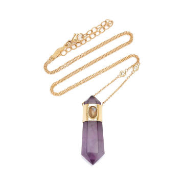 14K Yellow Gold Labradorite and Amethyst Double Point Crystal Necklace
