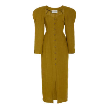 Janelle Puffed-Sleeve Hemp Dress