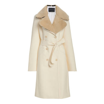 Shearling-Trimmed Wool Silk Double-Breasted Coat