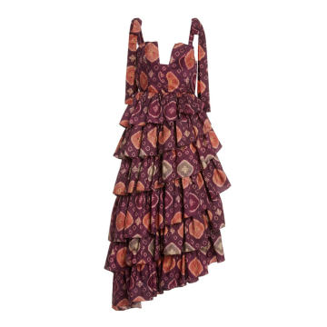 Valentina Printed Tiered Ruffle Satin Gown