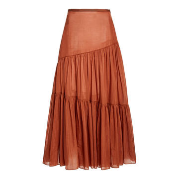 Asymmetric Cotton-Silk Voile Tiered Maxi Skirt