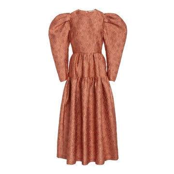 Angeline Puffed-Sleeve Cloque Dress