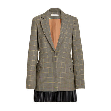 Logan Faux-Leather Trimmed Check Blazer