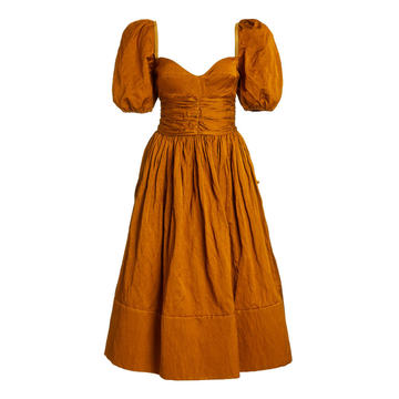 Rosette Puff Sleeve Midi Dress