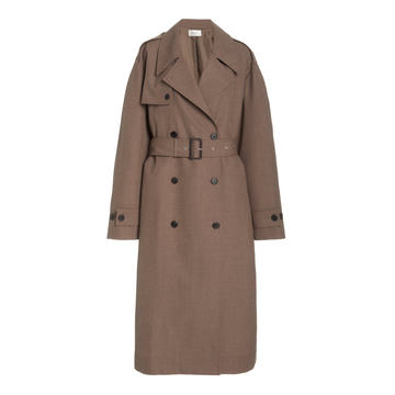 Olym Double Breasted Lightweight Wool Trench Coat