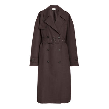 Olym Double Breasted Lightweight Wool Trench Coat