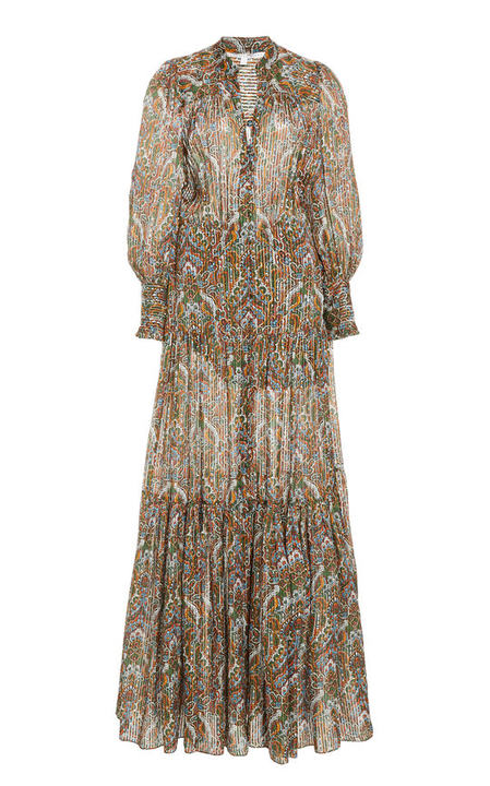 Monali Printed Metallic Silk Tiered Maxi Dress展示图