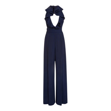 Alandra Ruffled Pinstriped Wool Jumpsuit