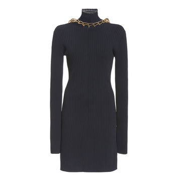 Chain-Detailed Ribbed-Knit Dress