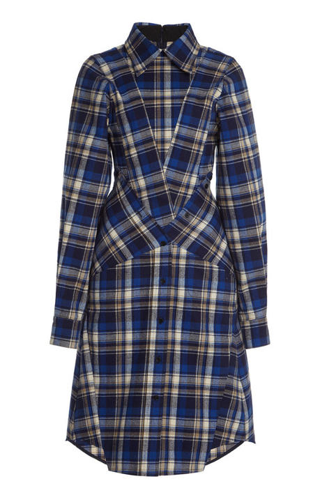 Tapered Plaid Cotton Flannel Shirt Dress展示图