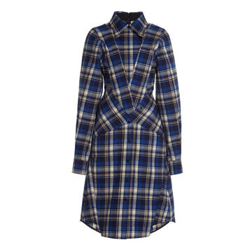 Tapered Plaid Cotton Flannel Shirt Dress