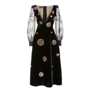 Embellished Velvet Midi Dress