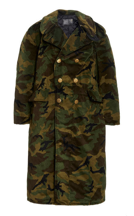 Oversized Camouflage Velvet Double-Breasted Military Coat展示图