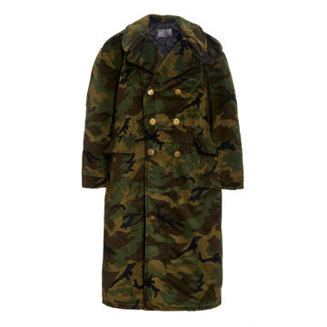 Oversized Camouflage Velvet Double-Breasted Military Coat