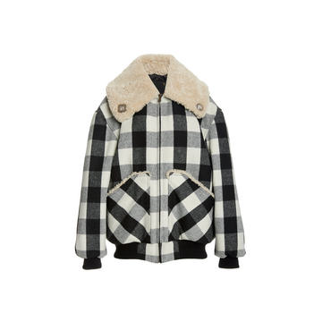 Sherpa-Trimmed Oversized Plaid Bomber Jacket