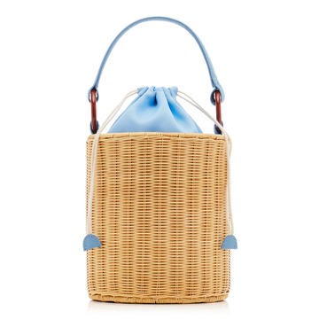 Reta Canvas And Woven Straw Top Handle Bag