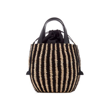 Tayla Canvas And Woven Straw Top Handle Bag