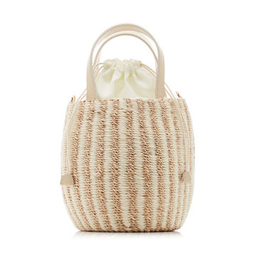 Tayla Canvas And Woven Straw Top Handle Bag