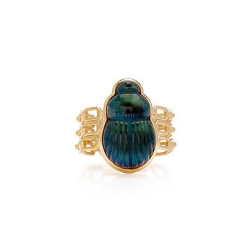 Labradorite Scarab And White Brilliant-Cut Diamond Ring