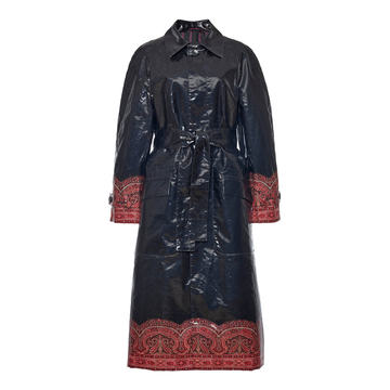 Printed Hem Coated Cotton Trench Coat