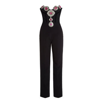 Crystal-Embroidered Crepe Corset Jumpsuit