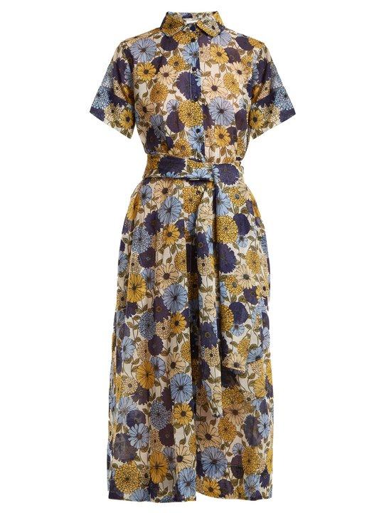 Floral-print short-sleeved cotton dress展示图