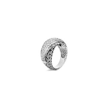 CLASSIC CHAIN钻石纯银几何纹理层叠造型戒指