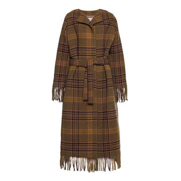 Plaid Wool-Blend Fringe Hem Coat