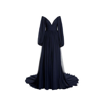 Draped Off-The-Shoulder Chiffon Gown