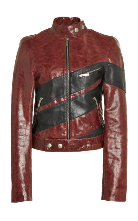 Wheel Racing Striped Leather Biker Jacket展示图