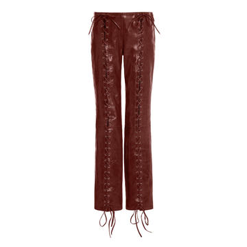 Christiana Straight-Leg Lace-Up Leather Pants